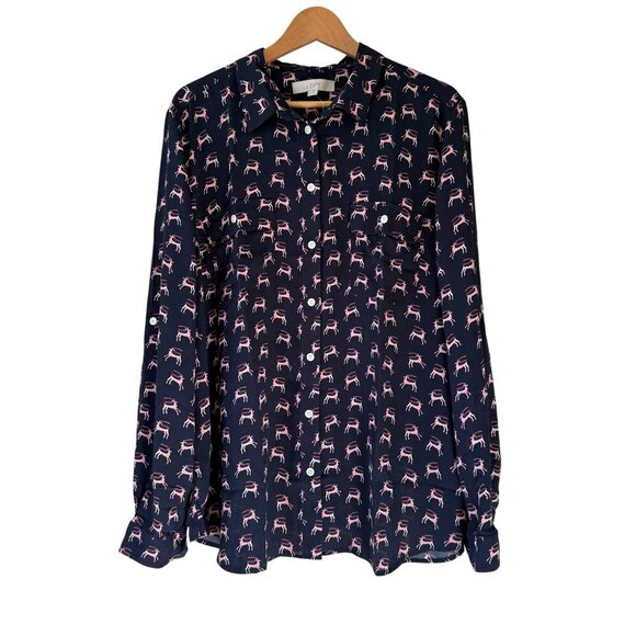 Ann Taylor LOFT Reindeer Roll Tab Blouse XXL - Picture 1 of 8
